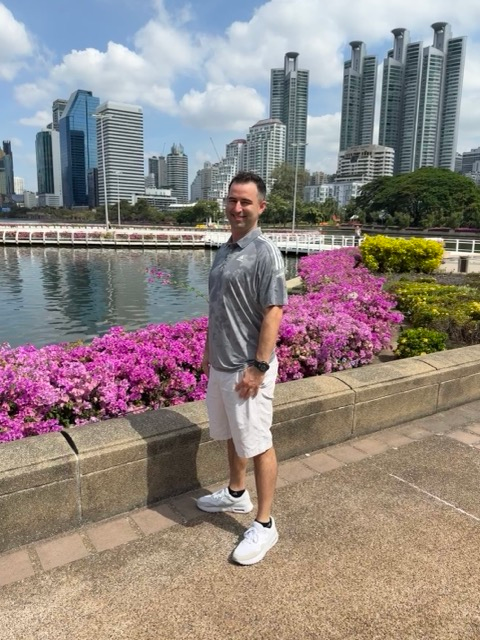 Eric Claggett hanging out at Benjakitti Park in Bangkok, Thailand.