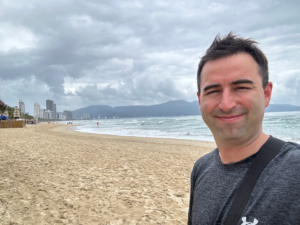 Eric Claggett of Foreign Option hanging out in Da Nang on My Khe beach Vietnam.
